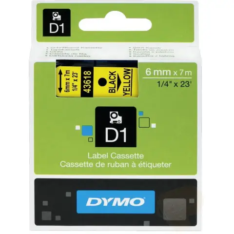 Dymo taśma do drukarek etykiet, D1 43618 żółta czarny nadruk 7m/6mm